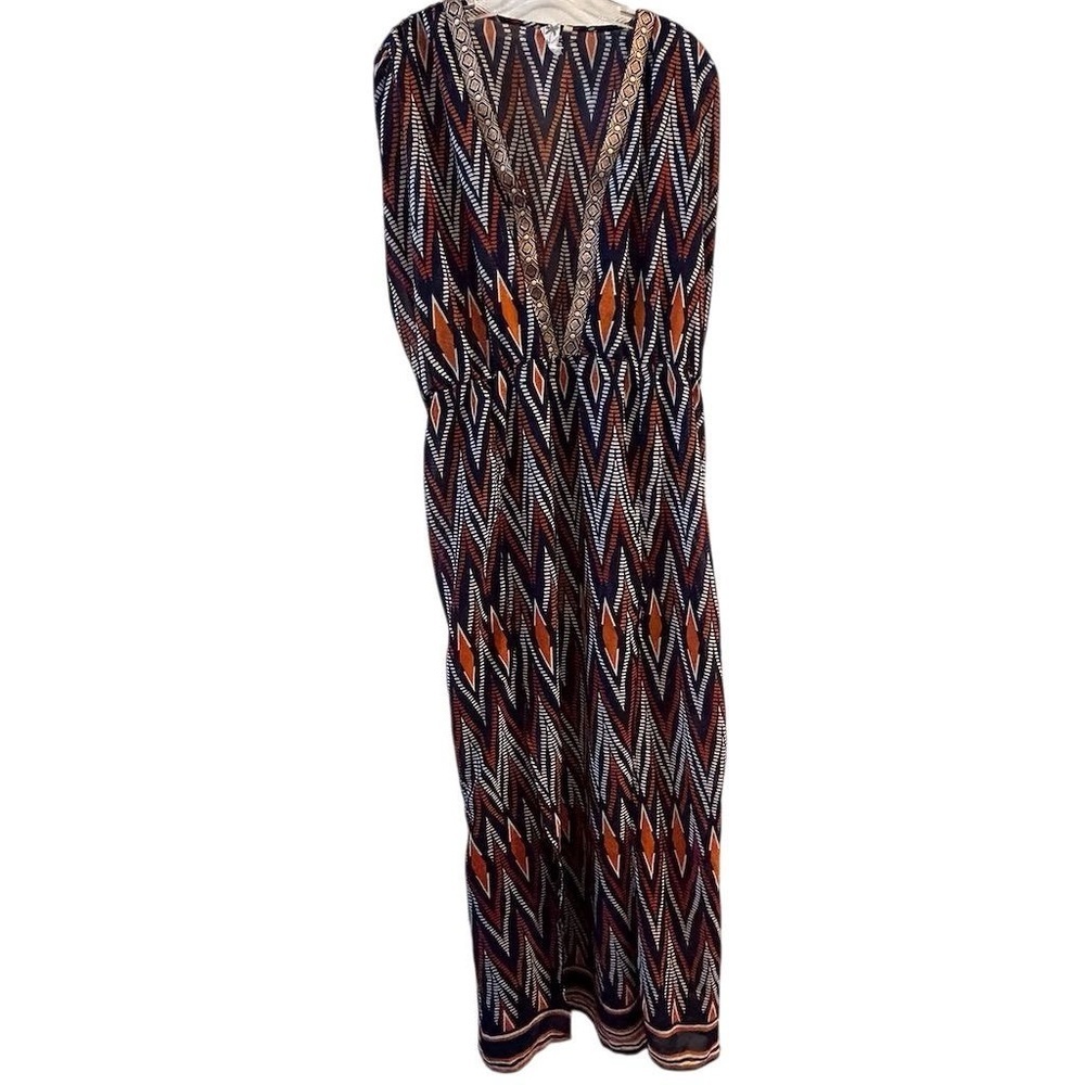 Violet Sky Women's‎ Beach Cover Up L Multicolor Geometric Embroidered Trim